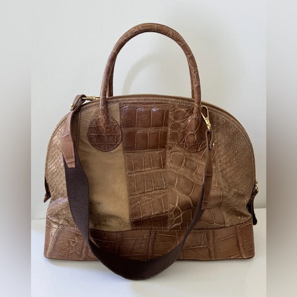 AMBROSI ABRIANNA Large Ostrich Snakeskin Crocodile Tote Bag Handbag - Picture 4 of 12